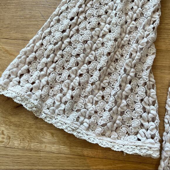 Free People Crochet Bell Sleeve Mini Dress in Cream - Picture 4 of 11